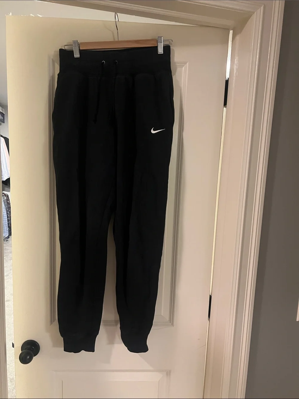 Nike Black womens Fleece Joggers with White Swoosh